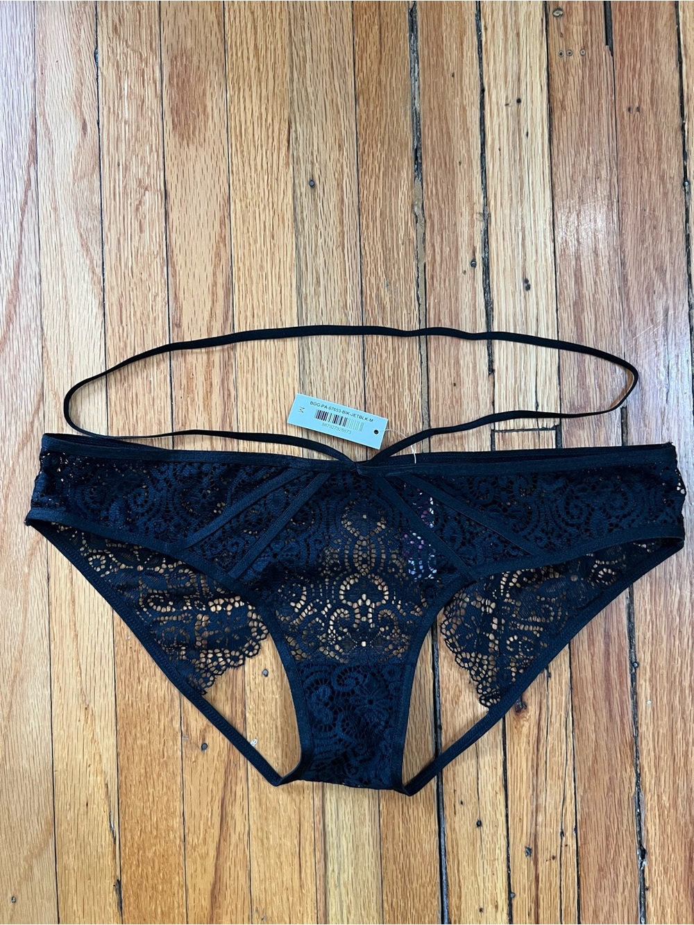 Adore Me Black Lace Bikini Brief with Strappy Waist